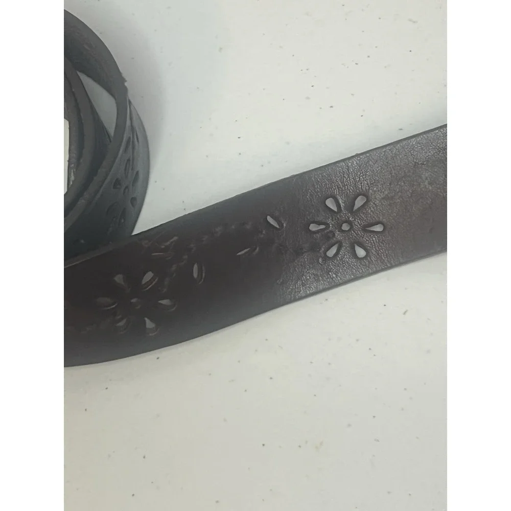 Women's Flower Cutout Brown Silver Buckle Belt Size Medium